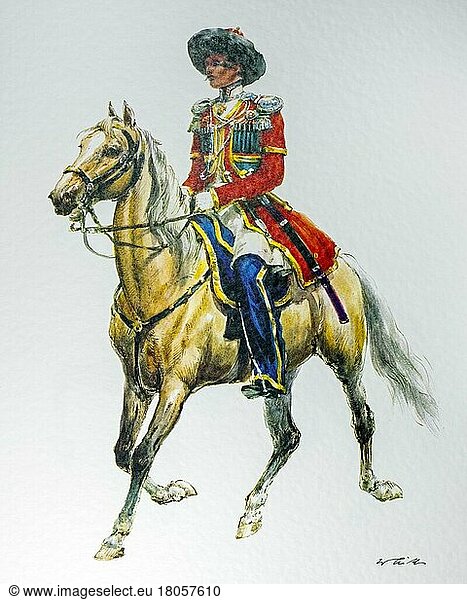 Officer on Horseback of the Russian Empire in 1835 Parade Cossack Uniform