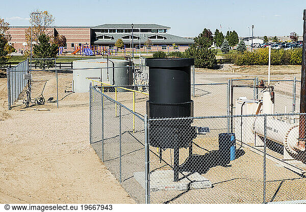 Oil and gas wells near Silver Creek Elementary  Thornton  Colorado  USA
