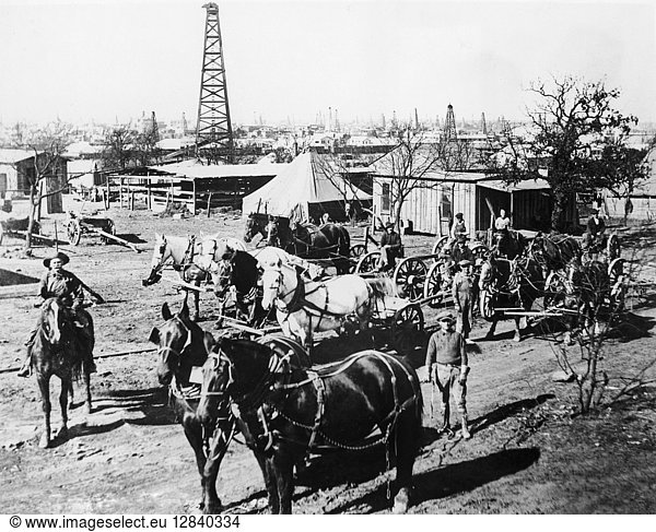 OIL: TEXAS  1920. The Breckenridge  Texas  oil field in 1920  four years after its discovery. Horses were used to haul equipment.