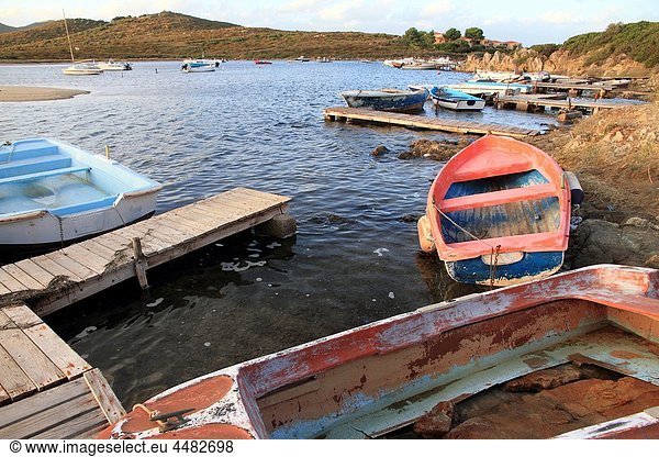 Olbia province  Fishing boats  Pittugongo beach  Sardinia island  Italy