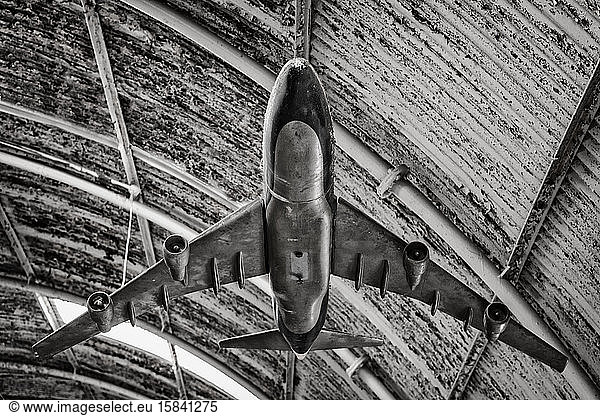 Old Aircraft Model in aircraft hangar