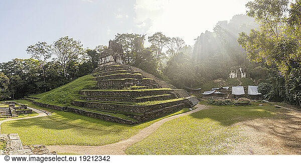 Old and famous Mayan ruins on sunny day