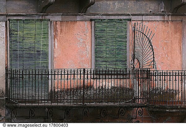 Old balcony and shutters  Castiglione di Sicilia  Sicily  Italy  Europe