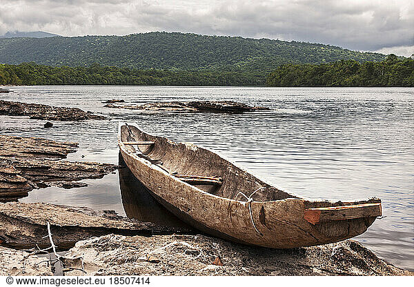 Old boat moored at Carrao river  Canaima National Park  Venezuela