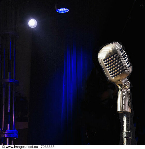 Old fashioned microphone on empty stage