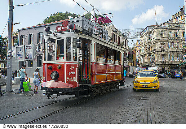 Old fashioned trams  Istanbul  Turkey  Europe