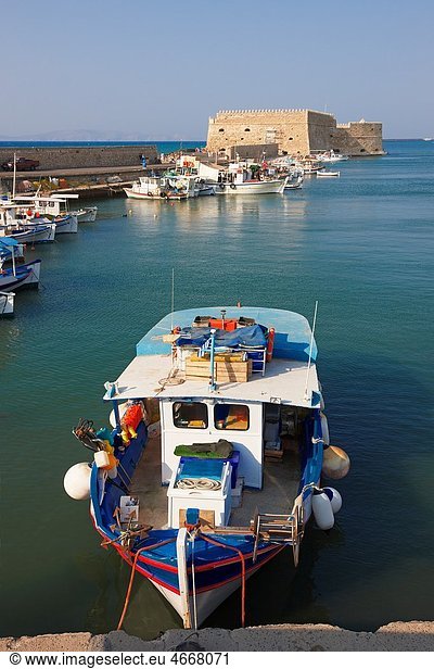 Old Harbour of Iraklion with Venetian Fortress at the background Crete  Greece