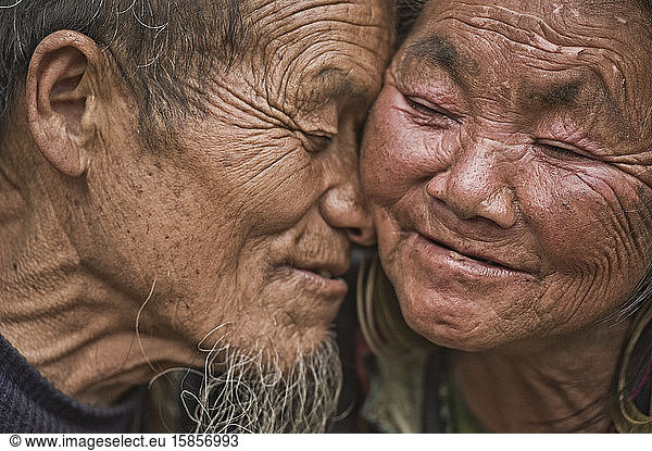 Old Hmong couple in love on Sapa City