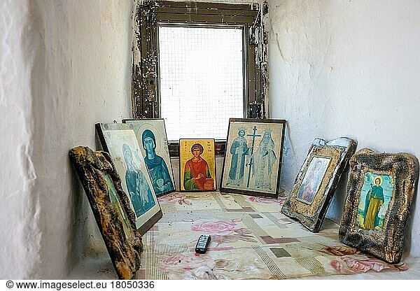 Old paintings in the chapel  Greece  Rhodes island  Europe