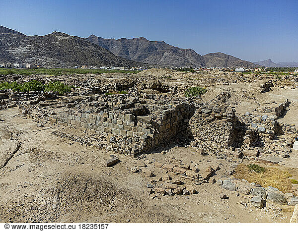 Old rock ruins at Al-Ukhdud Archaeological Site in Najran  Saudi Arabia