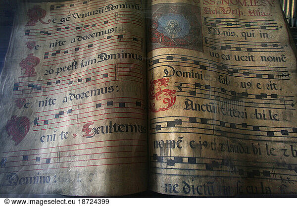Old spanish songbook in San Agustin church  Intramuros  Manila