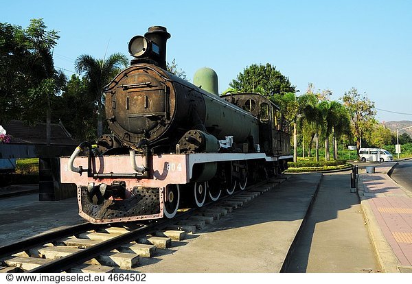 Old steam engine of the Death Railway in Kanchanaburi