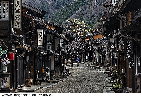 Old traditional village of the Nakasend?  Central Mountain Route  Narai-juku  Kiso Valley  Nagano  Japan  Asia