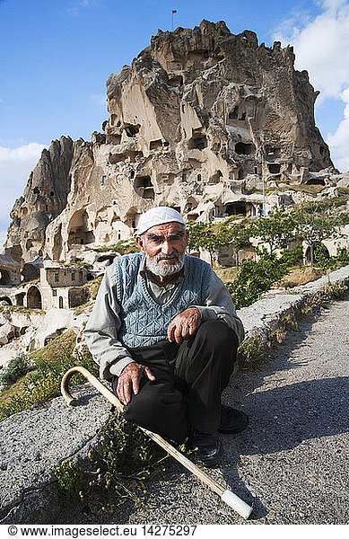 Old turkish man in Ortahisar  Cappadocia  Turkey  Europe