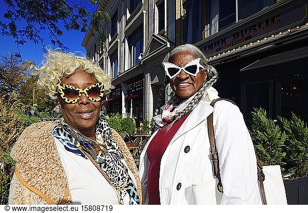 Older woman with freaky glasses  Harlem  Manhattan  New York City  New York State  USA  North America