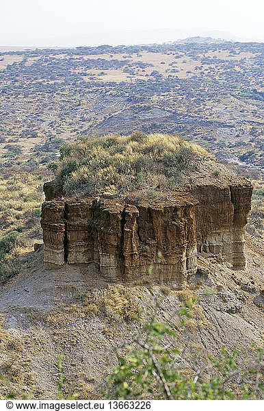 Olduvai Gorge  Tanzania  the location of the Leakey's anthropological findings. This rock formation is the centerpiece of the gorge.