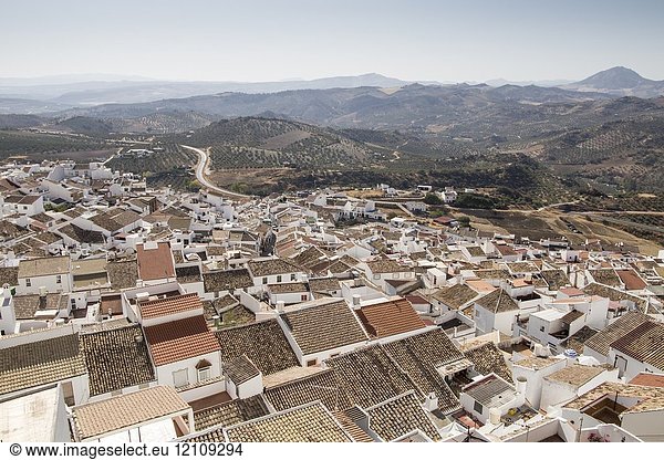 Olvera is one of the most beautiful villages in Spain,  Andalusia,  Spain. Aerial view.