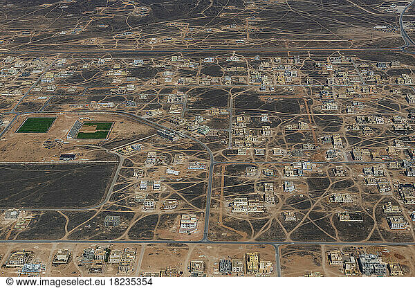 Oman  Dhofar Governorate  Salalah  Aerial view of desert city