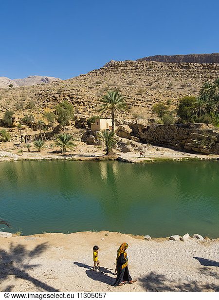 Oman  Sharqiyah  People bathing at Wadi Bani Khalid