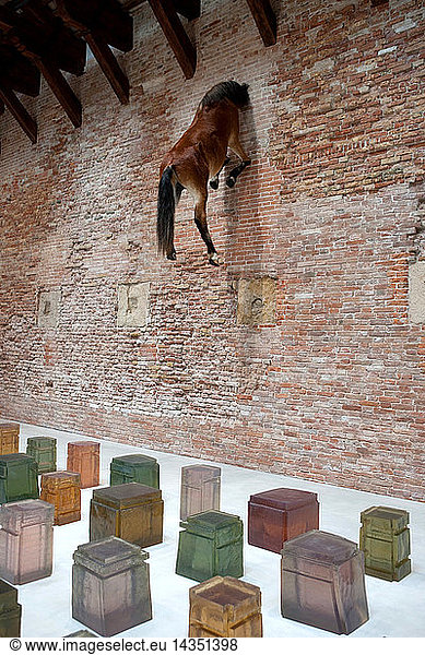 One Hundred Spaces  work of Rachel Whiteread  and a Maurizio Cattelan  53rd Biennial Exhibition of Modern Art  Venice  Veneto  Italy
