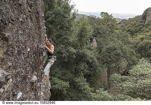 One woman rock climbing in Jilotepec  Mexico