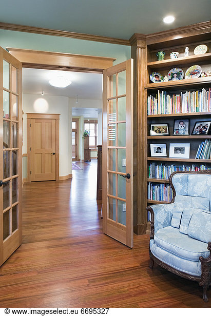 Open French Doors and Home Library