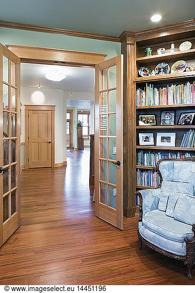Open French Doors and Home Library