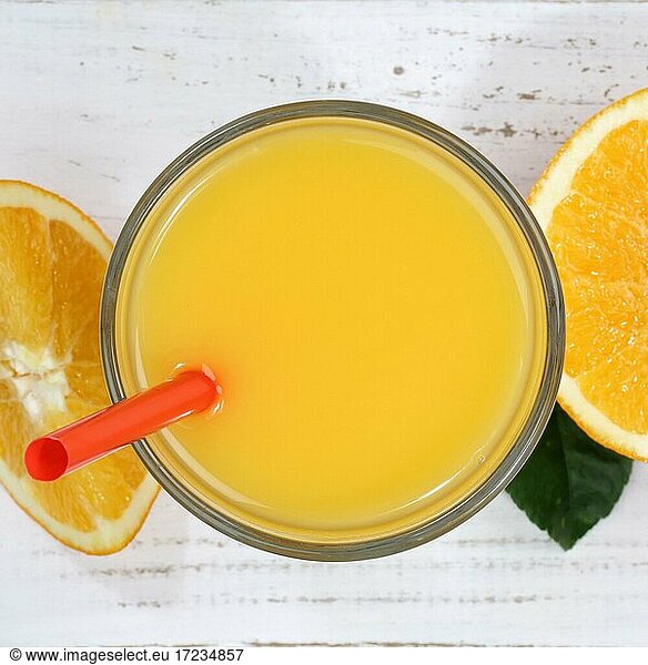 Orangensaft Orangen Saft Orange Fruchtsaft von oben Frucht Früchte frisch
