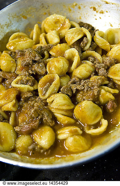 Orecchiette pasta with meat sauce  Donato Vannella chef  Masseria Torre Coccaro  Savelletri di Fasano  Apulia  Italy
