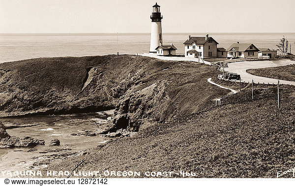 OREGON: LIGHTHOUSE  c1930. The Yaquina Head Light lighthouse on the coast of Oregon. Postcard  American  c1930.