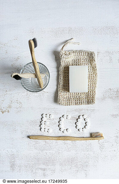 Organic dental and beauty product on white background