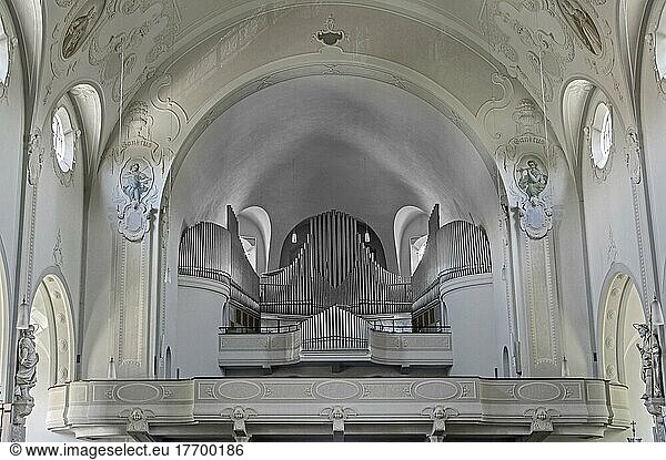 Orgelempore  die Stadtpfarrkirche St. Peter und Paul  Dom des Westallgäus?  neobarocke Kirche von 1914  Lindenberg  Allgäu  Bayern  Deutschland  Europa