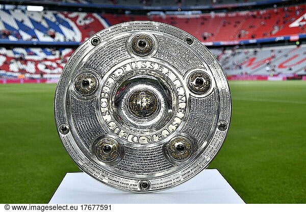 Original Meisterschale  Trophäe  Pokal  auf Podest  Allianz Arena  München  Bayern  Deutschland  Europa