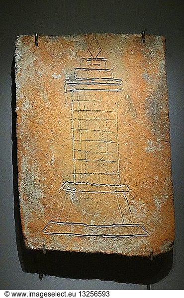 ornamental brick with an architectural design for a tower  from a Mayan funerary temple