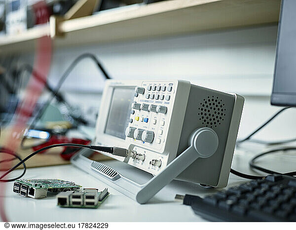 Oscilloscope on desk in laboratory