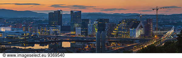 Oslo Hauptstadt Panorama Skyline Skylines Sonnenuntergang Großstadt Norwegen Ansicht