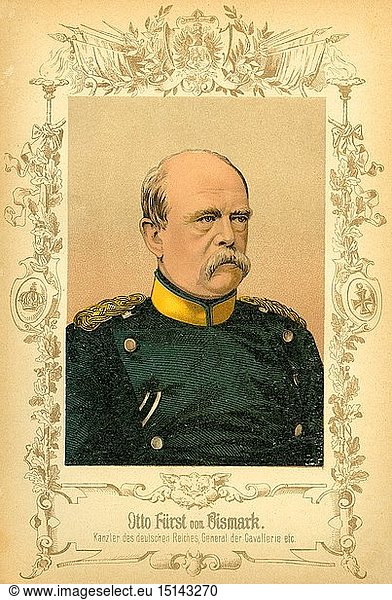 Otto FÃ¼rst von Bismarck  deutscher Politiker  Reichskanzler  PortrÃ¤t  1815-1898  Farblithographie  um 1890