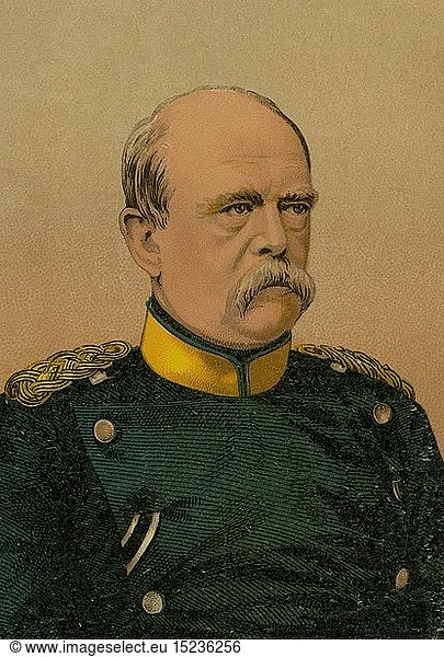 Otto FÃ¼rst von Bismarck  deutscher Politiker  Reichskanzler  PortrÃ¤t  1815-1898  Farblithographie  um 1890