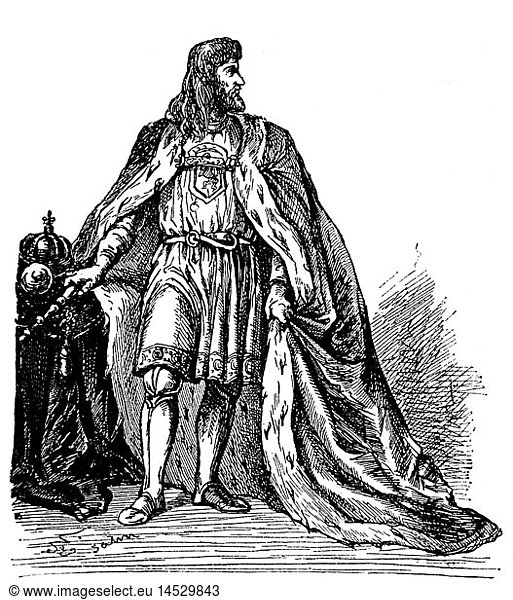 Otto III.  1261 - 9.9.1312  Herzog von Niederbayern 3.2.1290 - 9.9.1312  Ganzfigur  Xylografie  19. Jahrhundert