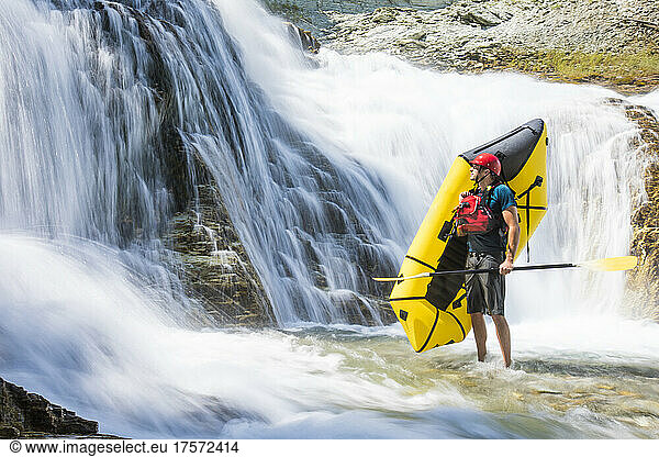 Outdoor adventure portrait  river rafting scenic  British Columbia