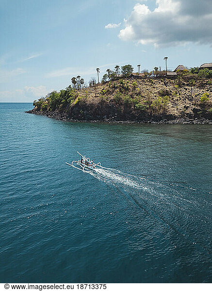 Outrigger boat near coastline  Amed  Bali  Indonesia