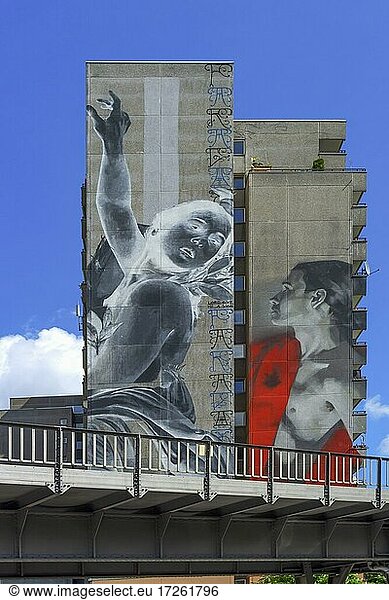 Oversized graffiti on facades of apartment blocks  Kreuzberg  Berlin  Germany  Europe