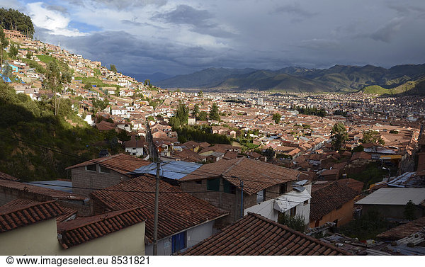 Overview of the tourist-oriented historic town centre of Cusco  Peru
