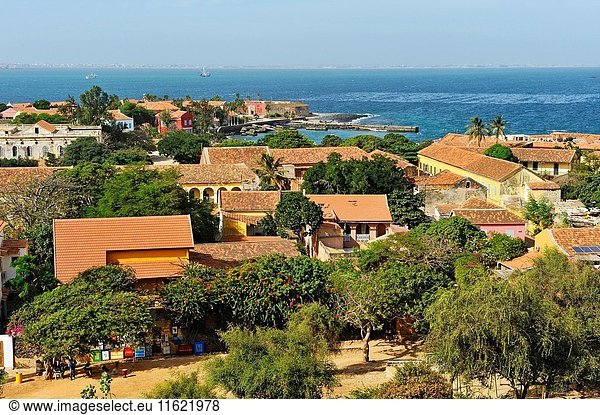 Overview of the village from the Castel  Ile de Goree (Goree Island)  Dakar  Senegal  West Africa.