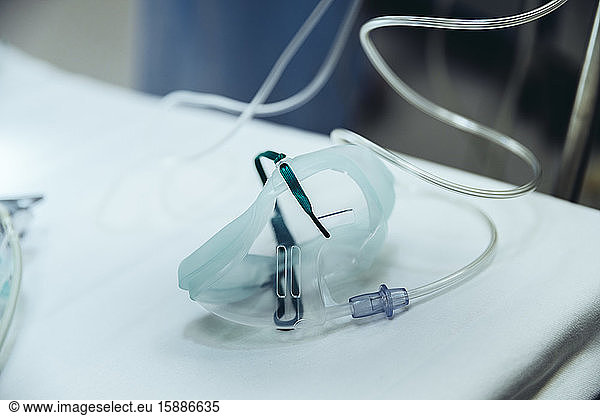 Oxygen mask in trauma room of a hospital