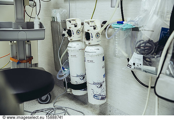 Oxygen tanks in trauma room of a hospital