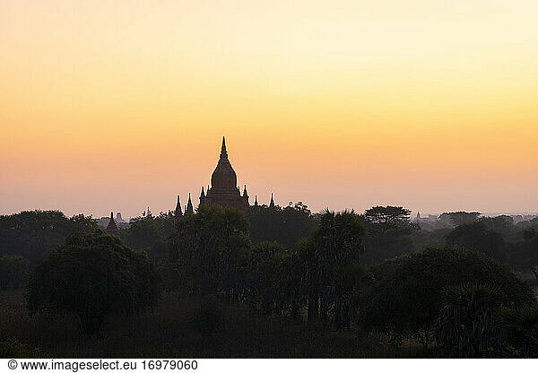 Pagoda before sunrise  Bagan  Mandalay Region  Myanmar