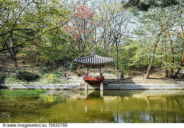 Pagode im Geheimen Garten des Changdeokgung-Palastes  Seoul  Südkorea