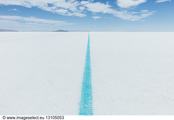 Painted blue line on Salt Flats  marking race course
