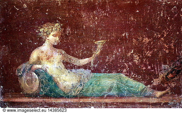 Painting at Pompeii. Wall-paintings in ancient Rome decorated the interiors of private houses and public buildings such as baths and temples  as well as more humble shops  taverns and even brothels.